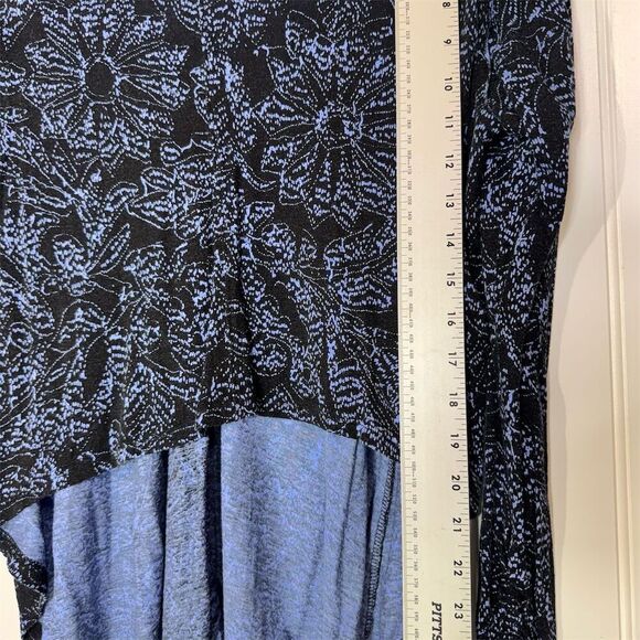 Free People Blue Linen Floral Hi-Low Long Ruched Sleeve Top S Boho Grunge Y2K - Picture 9 of 9